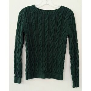 Lands' End Women Cable Knit Sweater Size XS (2-4) Forest Green Long Sleeve NWOT